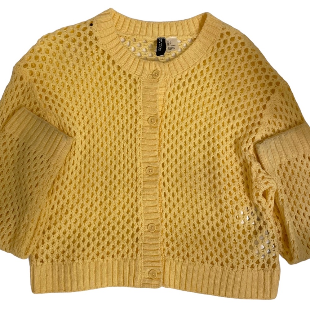 H&M Yellow Mesh Button-Up Cardigan